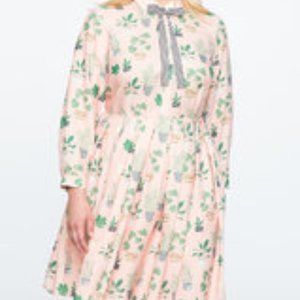 Long Sleeve Printed Fit and Flare Dress Plus size